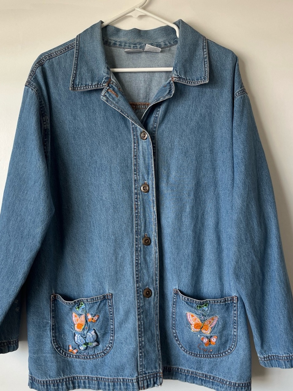 Blair Vintage Embroidered Butterfly Denim Jacket - Blue